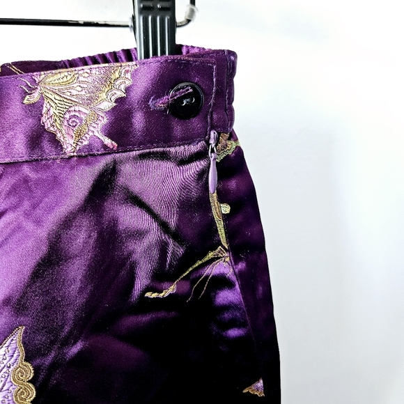Vintage 90s April Cornell Satin Butterfly Asian Style Maxi Skirt Size XS Purple - Picture 4 of 6